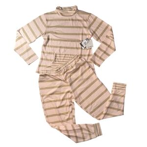BearPaw Womens Pajama Set - Pink and Tan Stripes